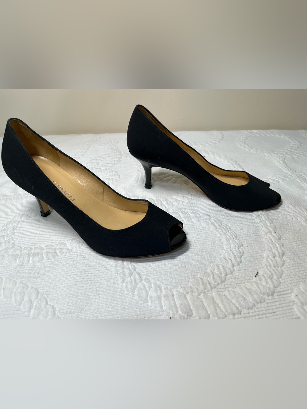 Bruno Magli Black Peep-Toe Kitten Heel Pumps - Women's Elegant Dress Shoes